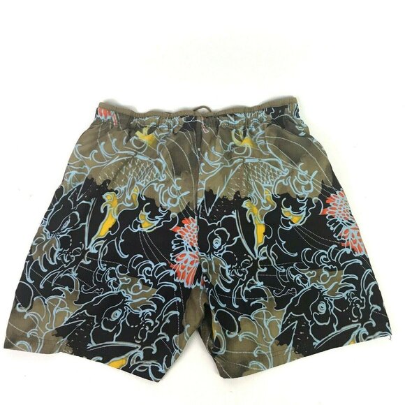 Speedo Mens XL Brown Blue Hawaiian Wave Floral Mesh Lined Swim Trunk Shorts - Picture 2 of 10